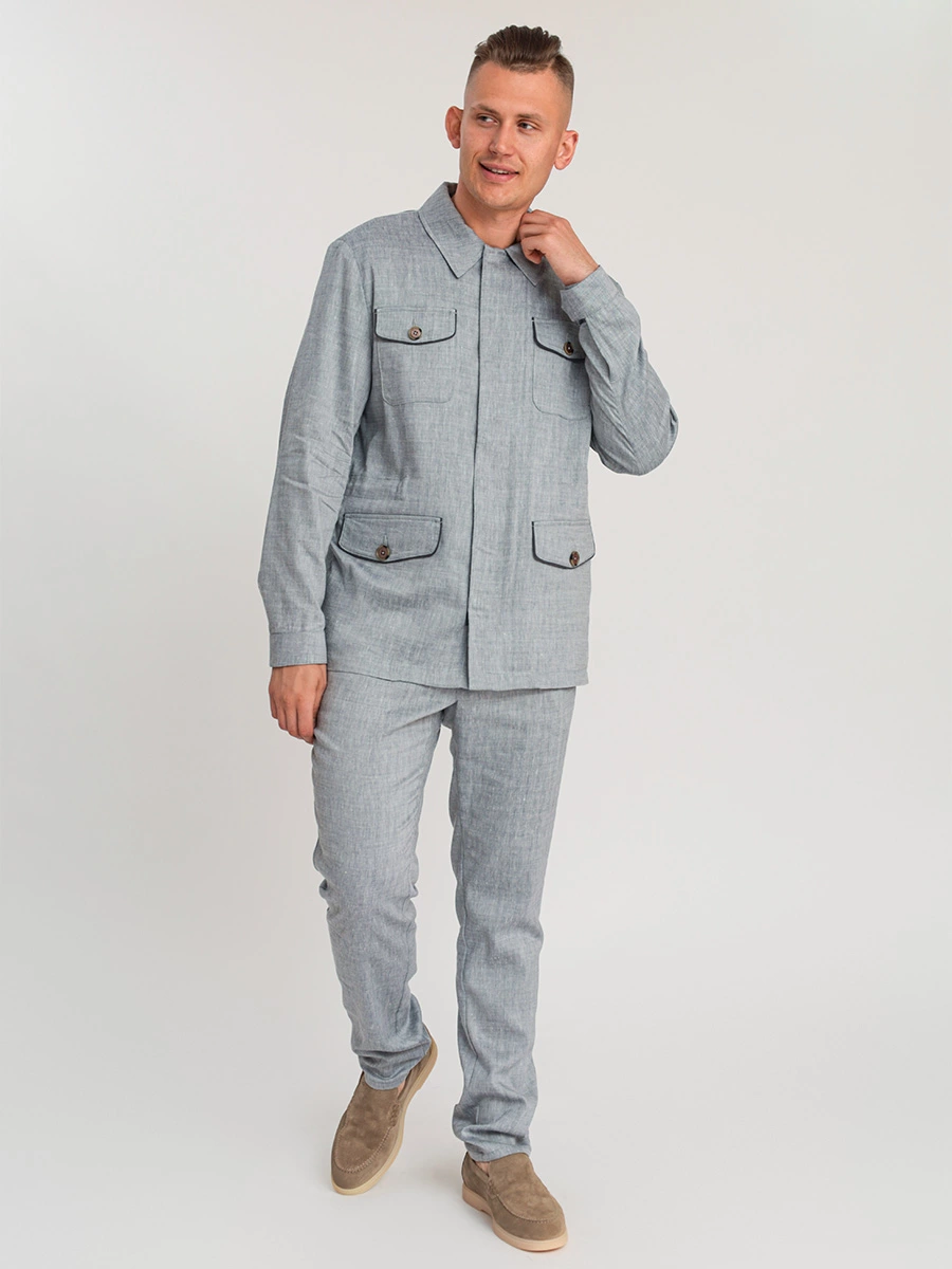 Жакет-рубашка свободного кроя из смеси льна и шерсти